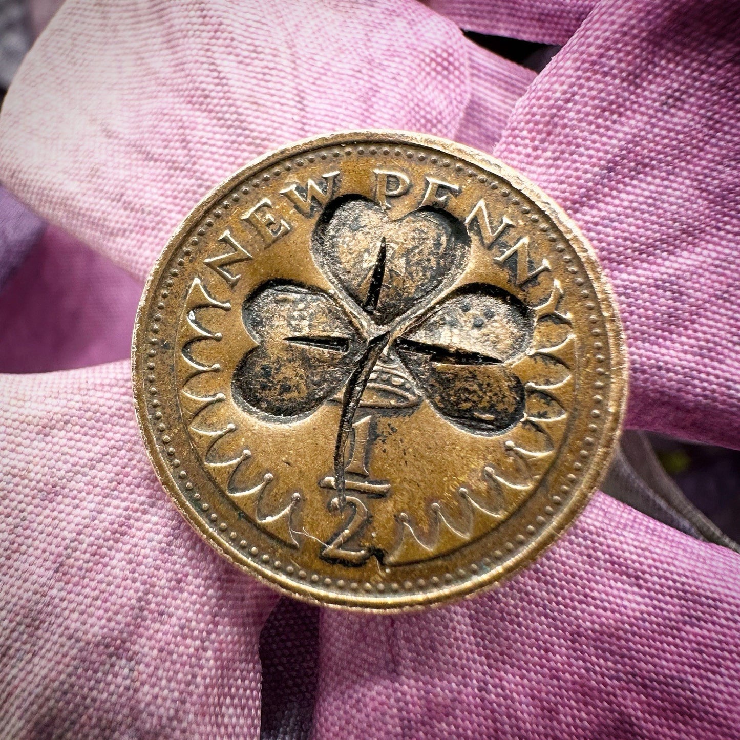Good Luck Lucky Vintage Half Penny Clover Shamrock Gift Exam Driving Keepsake