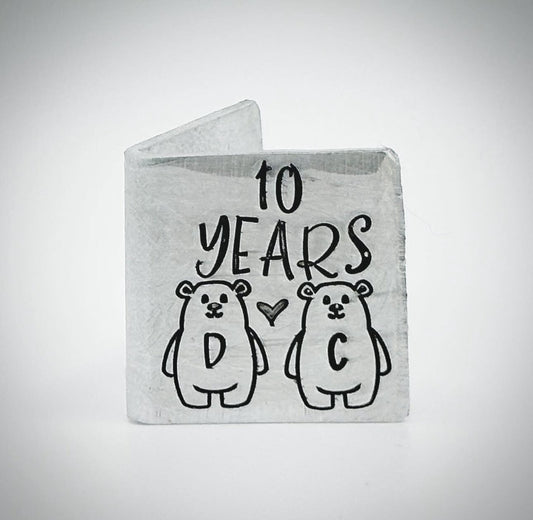 Personalised minature Traditional Aluminium 10th wedding anniversary card Gift