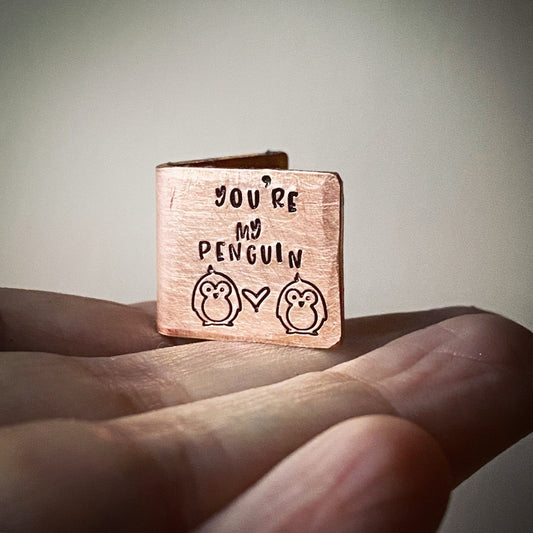 Personalised minature keepsake bronze wedding anniversary card You're my Penguin