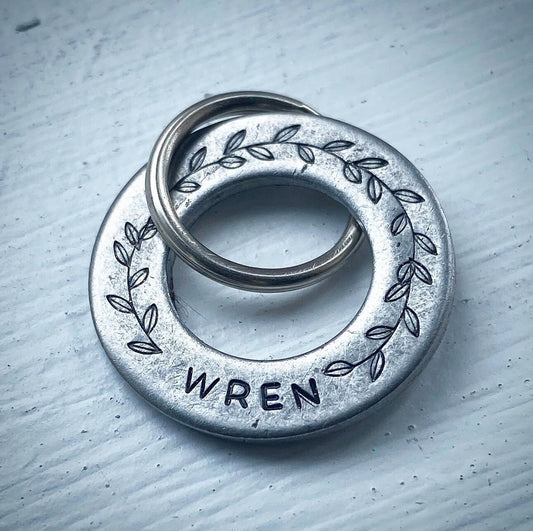 Personalised Pet Disc Dog puppy ID Tag Washer silver steel Ring spinner